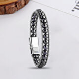  FM Hematit Doğaltaş Ve Çelik Halat Örme Bileklik 31832B2DH2 