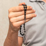 Gümüş Kazaz Püsküllü Siyah Sıkma Kehribar Tesbih