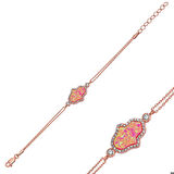Gümüş Rose Pembe Opal Fatma Ana Eli Bayan Bileklik