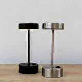 Metal Güneş Enerjili Solar Lamba Mat Krom ve Siyah Masa Üstü Lambası Şarj Soketli Lamba 2li 26x11cm