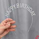 Gümüş Kristal Taşlı Happy Birthday Doğum Günü Tacı İthal Ürün A Kalite 17x16 Cm - Lisinya