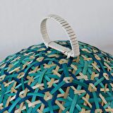 Japandi, Retro Eklektik Boho, Bohem Afrikan, İskandinav Hasır Bambu Turkuaz Yemek Koruyucu 25 cm