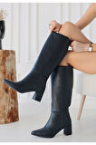 Roksa Siyah Cilt Topuklu Çizme