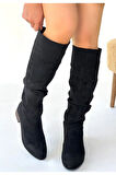 Winda Siyah Süet Körüklü Çizme