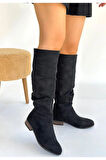 Winda Siyah Süet Körüklü Çizme