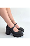 Dlor Siyah Cilt Dolgu Topuk Ayakkabı