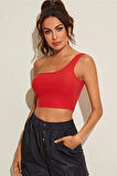 Kadın Kırmızı Tek Omuz Crop Büstiyer - Kırmızı - XL