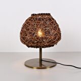 Afrika Gold Ayaklı Rattan Led Masa Lambası, Bohem Masa Lambası, Çalışma Masası Lambası 25x30cm