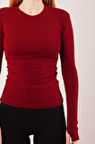 Uzun Kollu Basic Bordo Bluz