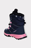 Kız Çocuk Su İtici Cırtlı Akıllıı Bağcıklı Kürklü Kar Botu LACİVERT-PUDRA