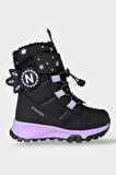 Kız Çocuk Su İtici Cırtlı Akıllıı Bağcıklı Kürklü Kar Botu SİYAH - LİLA