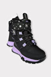 Kız Çocuk Su İtici Cırtlı Akıllıı Bağcıklı Kürklü Kar Botu SİYAH - LİLA