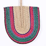 Japandi Bambu ve Deniz Sazı Hasır Doğal Yeşil Bej Fuşya Renk Japon Yelpaze Duvar Dekoru 70x43x40cm