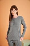 Pjs 28048 Kadın Patlı Pijama Takım - Antrasit - 46