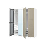 PAX gardırop, beyaz-aynalı cam-gri-bej, 200x66x236 cm