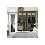 PAX gardırop, beyaz-aynalı cam-gri-bej, 200x66x236 cm