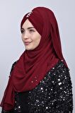 Taşlı Büzgülü Bağlamalı Şal Bordo - Bordo