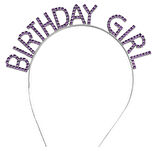 Mor Renk Kristal Taşlı Parlak Birthday Girl Yazılı Taç 16x17 Cm - Lisinya