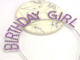 Mor Renk Kristal Taşlı Parlak Birthday Girl Yazılı Taç 16x17 Cm - Lisinya