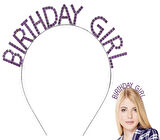 Mor Renk Kristal Taşlı Parlak Birthday Girl Yazılı Taç 16x17 Cm - Lisinya
