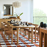 Yemek masası takımı, meşe kaplama-meşe deri, 6 sandalyeli, sabit