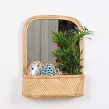 Japandi Bohem Bambu & Rattan & Hasır Kahverengi Dekoratif Ayna, Duvar Dekoru, Duvar Süsü 38x13x48cm