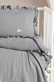 Kanz 4 Kat Hand Made Fırfırlı Müslin Örtü Seti Knz-020 Gri