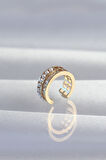Pirinç Gold Renk İncili Baget Taşlı Earcuff Küpe - Lisinya