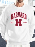 Harvard Est. 1636 Baskılı Erkek Sokak Sweatshirtü Polar Oversize Kazaklar Sonbahar Her Şeyle