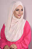 Hazır Tesettür Pileli 3 Bantlı Hijab Bej - Krem