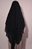 Peçeli Üç Katlı Şifon Sufle Khimar Siyah - Siyah