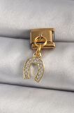 316L Çelik Gold Renk Sallantı Zirkon Taşlı Nal Model Nomination Charm - Lisinya