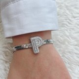 💎 Premium Gümüş Renk Parlak Taşlı 316L Çelik P Harf Kadın Bileklik (23cm Uzunluk)