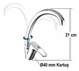 Schwan Lavabo Bataryası, Krom, Döner Başlı, Çift Su Girişli, 40 mm kartuşlu, 21 cm 