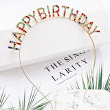 Renkli Kristal Taşlı Lüks Happy Birthday Taçı