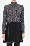 Kadın Tam Kapalı Tesettür Mayo 4 Parça – Desenli – SİYAH-XL