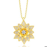 Gümüş Gold Beyaz Taşlı Lotus Çiçeği Kadın Kolye