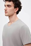 Ds Damat Slim Fit Gri V Yaka %100 Pamuk T-Shirt 4HC141996755M