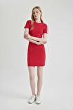 DeFacto Coool Bodycon Vücudu Saran Bisiklet Yaka Fitilli Kaşkorse Kısa Kollu Mini Elbise C1503AX24SPRD166