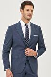 Erkek Lacivert Slim Fit Dar Kesim Desenli Takım Elbise