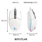 LOGITECH G G102 LIGHTSYNC RGB AYDINLATMALI 8.000 DPI KABLOLU OYUNCU MOUSE BEYAZ 910-005824
