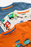 Next Baby % 100 Pamuklu Turuncu Tren Desenli 3’lü Thsirt Set