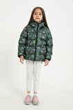 Spor Kız ÇocukÇiçek Desen Polar Su Ve Rüzgar Geçirmez Kapüşonlu Şişme Mont