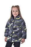 Spor Kız ÇocukDijital Desen Polar Su Ve Rüzgar Geçirmez Kapüşonlu Şişme Mont