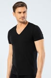 Cacharel Erkek Derin V Yaka Likrali T-shirt 1306/Siyah