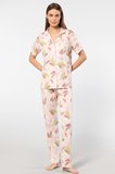 Türen Yaprak Desenli Kisa Kollu Gömlek Yaka Pijama Takimi 3355/Pudra