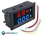 Dijital voltmetre ampermetre DC 100V 10A  0.56 inch  (mavi + kırmızı) çift renk LED gösterge
