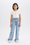 DeFacto Kız Çocuk Wide Leg Kargo Geniş Paça Pamuklu Jean Pantolon D9694A825SPNM39