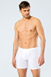 Cacharel Erkek Likralı Uzun Boxer (Bel Bantlı) 1336/Beyaz