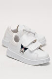 Çocuk Kuromi Baskılı Cırtlı Unisex Spor Ayakkabı BEYAZ